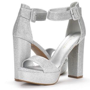 Shiny silver platform heels